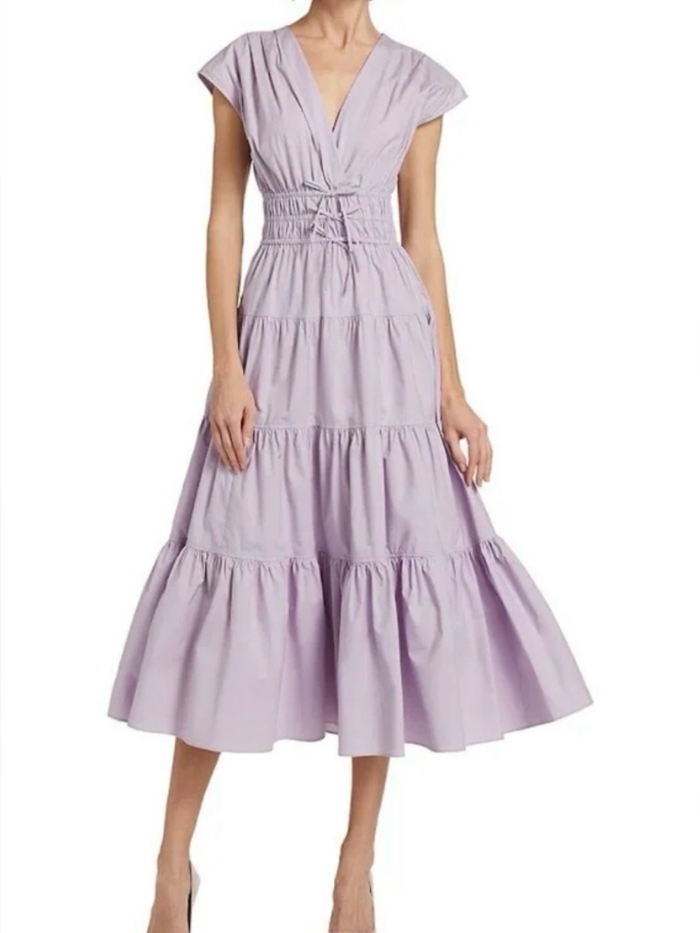 10 Crosby Derek Lam Lavender Tiered V-Neck Midi Dress